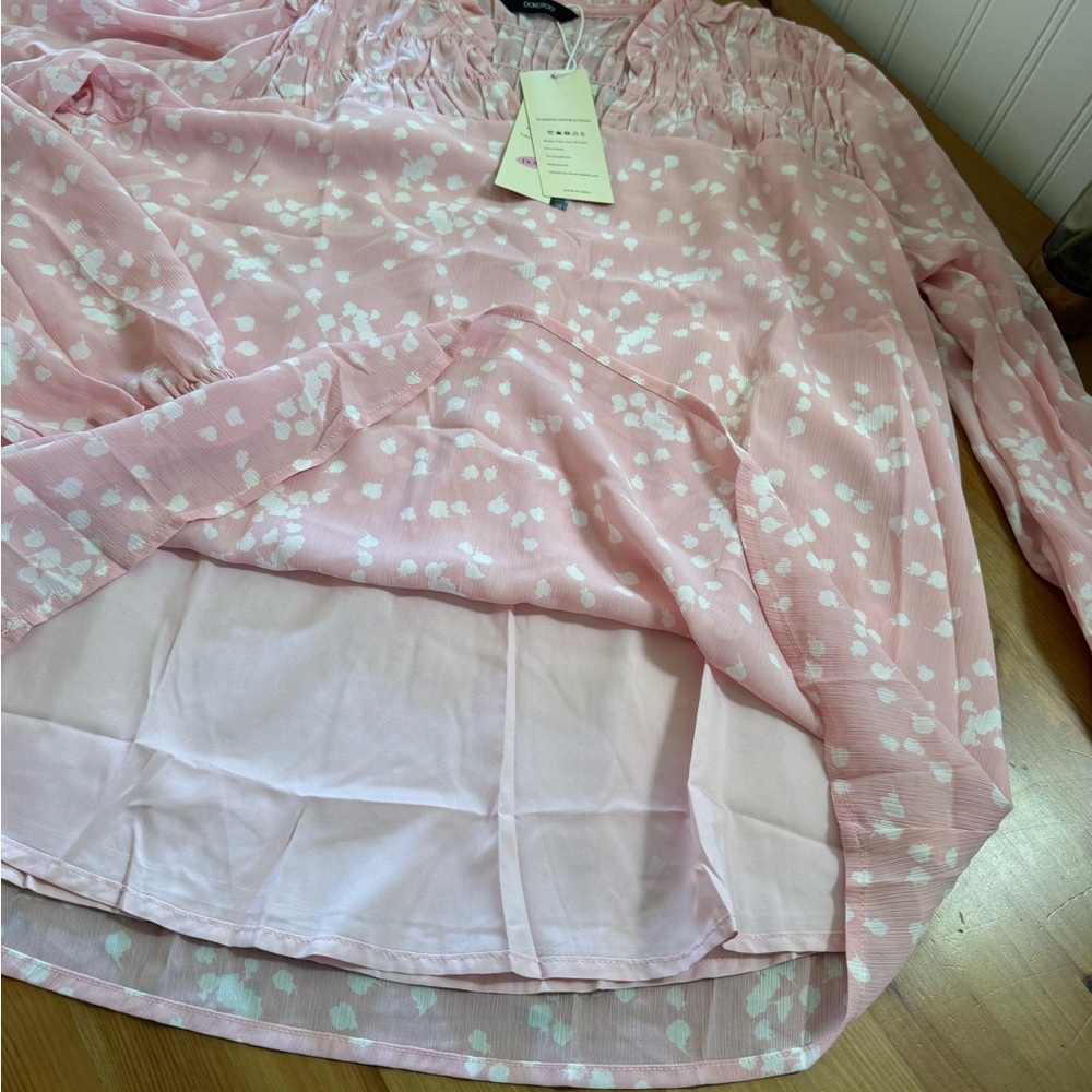 Dokotoo Alicia Floral Print Smocked Long Sleeve Chiffon Blouse Size XL NWT - Picture 10 of 11